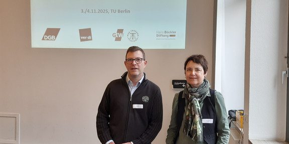 Jens Maylandt und Sigrun Rottmann beim Symposium Arbeit an Hochschulen in Berlin