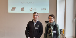 Jens Maylandt und Sigrun Rottmann beim Symposium Arbeit an Hochschulen in Berlin