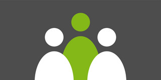 three person icons on grey background